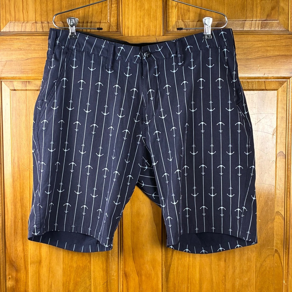 Trunks Multi-Functional Shorts Mens 32 Navy Blue Anchor Stripe Hybrid Quick Dry